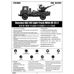 01017 | Trumpeter 1/35 Russian GAZ-66 Light Truck W/ ZU-23-2 Gun Scaled Plastic Model Kit -Trumpeter Sales Shop TRU 01017 53 1200x800 1