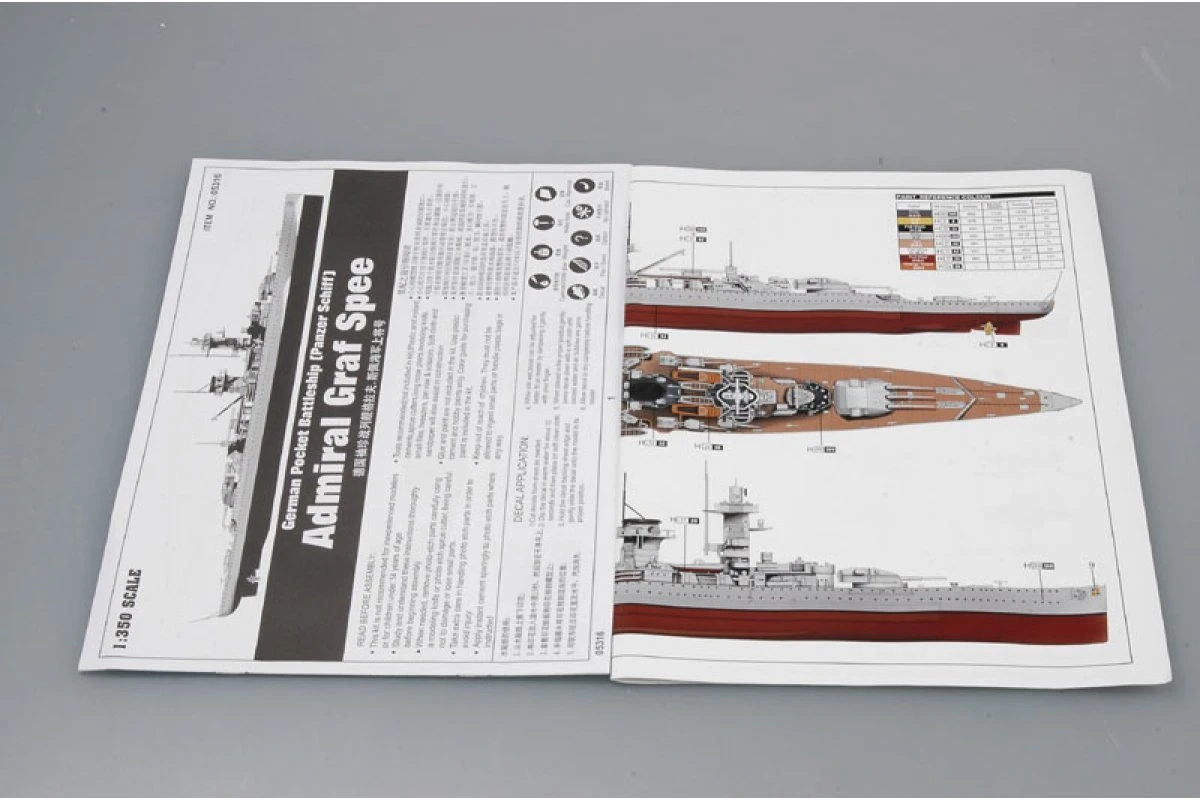 05316 | Trumpeter 1/350 German Pocket Battleship (Panzer Schiff) Admiral Graf Spee Battleship Plastic Model Kit 4 05316 | Trumpeter 1/350 German Pocket Battleship (Panzer Schiff) Admiral Graf Spee Battleship Plastic Model Kit - Image 2