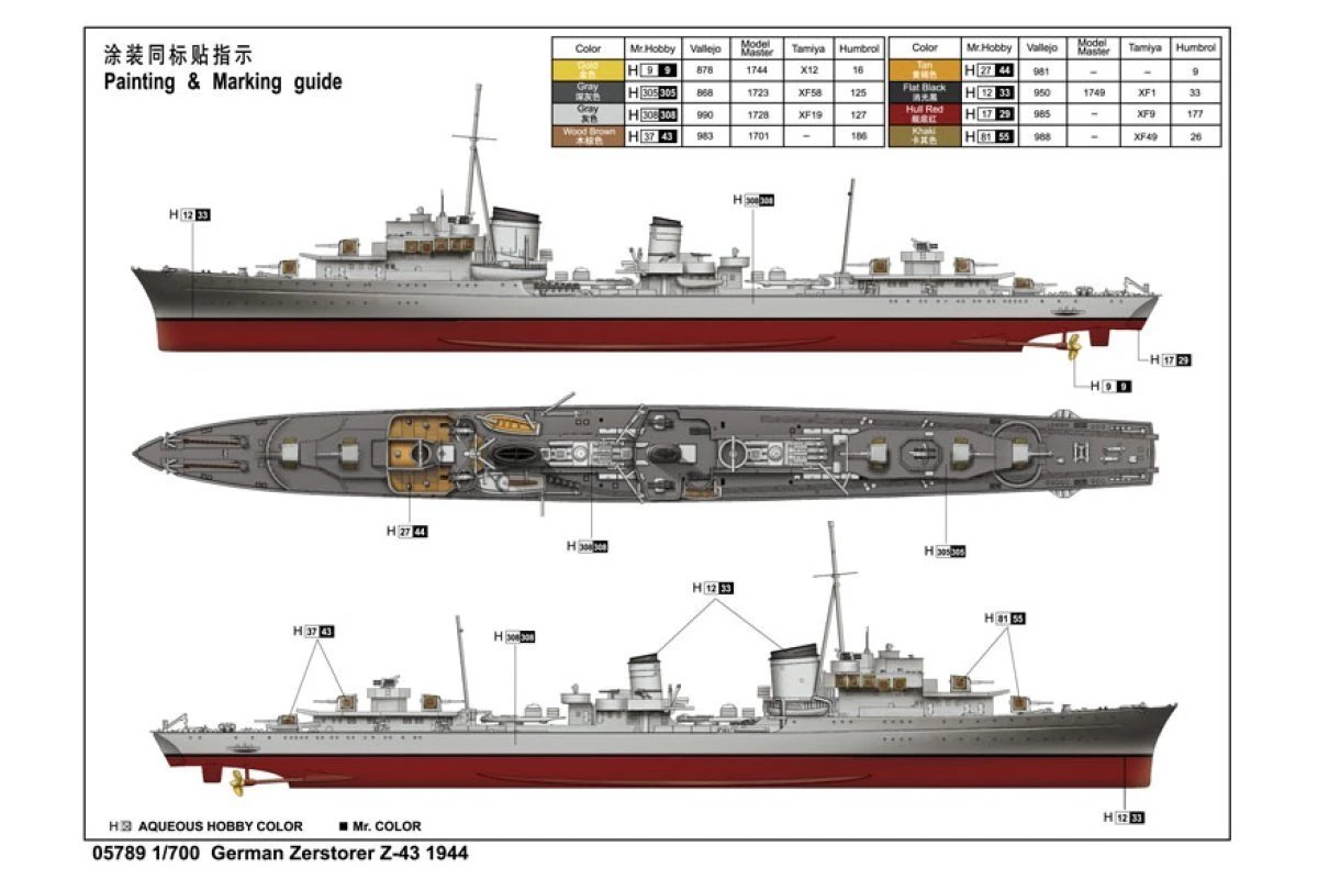 05789 | Trumpeter 1/700 German Zerstorer Z-43 1944 Destroyer Plastic Model Kit 8 05789 | Trumpeter 1/700 German Zerstorer Z-43 1944 Destroyer Plastic Model Kit - Image 6